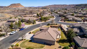 Aerial view of residential area with mountains