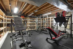 Workout area with dark flooring