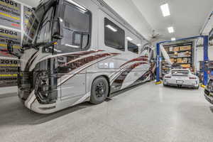 Garage with ceiling fan