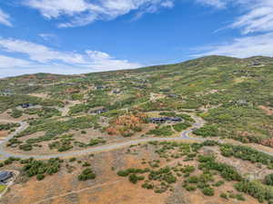 Aerial view of sparsely populated area with a mountain backdrop