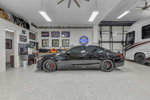 Garage with ceiling fan