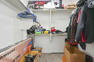 Walk in closet with light carpet