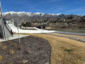 View of yard with a mountain view