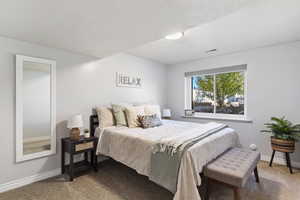 Bedroom featuring carpet floors