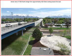 Aerial view of the new bridge that will be built over the RR tracks by UDOT on 1800 N.