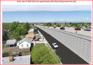 Aerial perspective of future new bridge ramp on 1800 N.