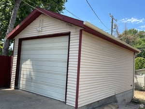 View of detached garage