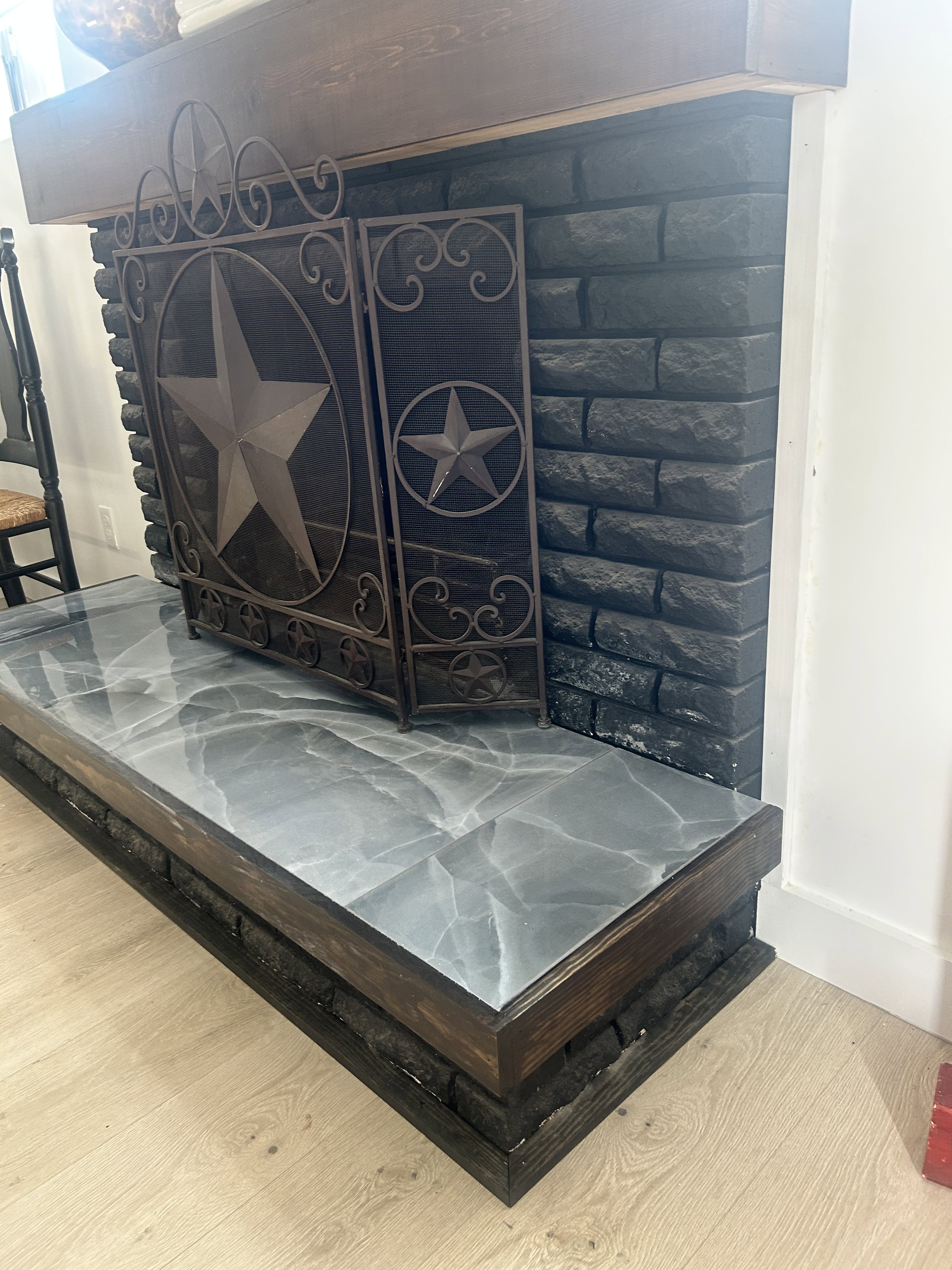 Brick and tile wood fireplace
