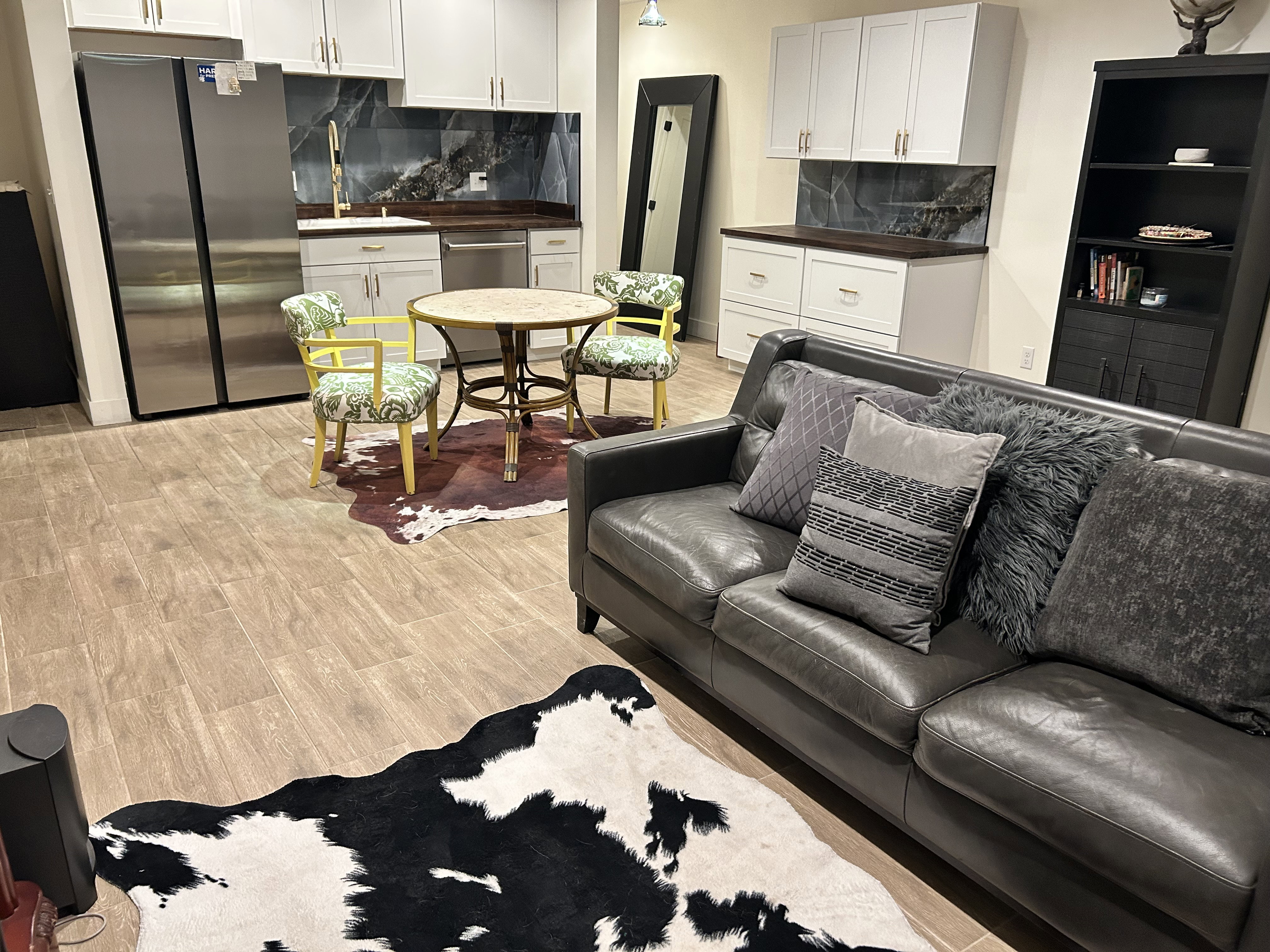 Living room with light wood-type flooring