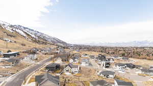 Aerial perspective of suburban area featuring mountains