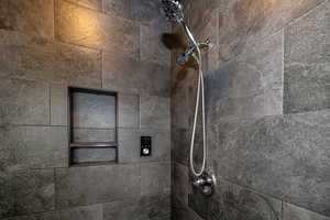 Bathroom view of a tile shower