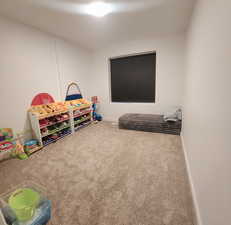 Rec room with carpet flooring