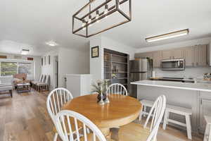 Dining room with light wood-type flooring