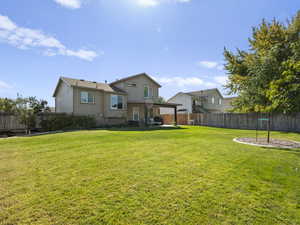Back of house with a fenced backyard and a patio area Summer 2025