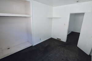 Empty room with dark colored carpet
