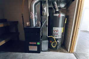 Utility room featuring water heater
