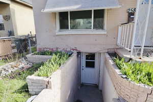 Exterior space with brick siding