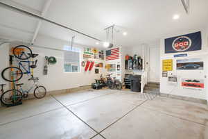 Garage featuring recessed lighting