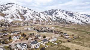 Aerial perspective of suburban area featuring mountains