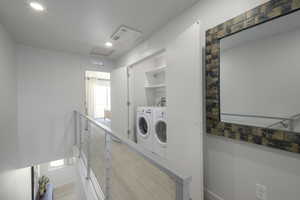 A clean and functional laundry space tucked away for convenience.