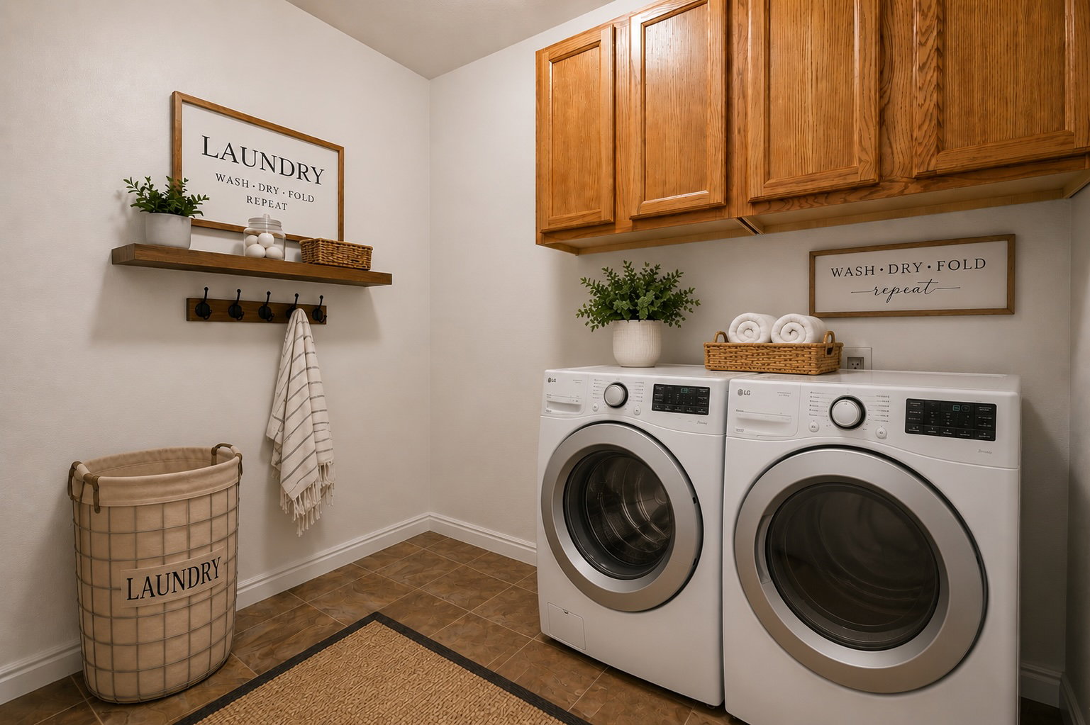 Large functional washer/dryer room virtually staged