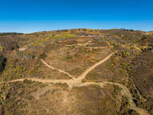 Aerial view of sparsely populated area featuring a heavily wooded area