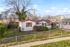 View of front of property featuring a fenced front yard