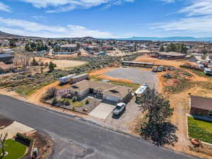 Aerial perspective of suburban area featuring mountains