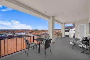 View of patio / terrace with a mountain view