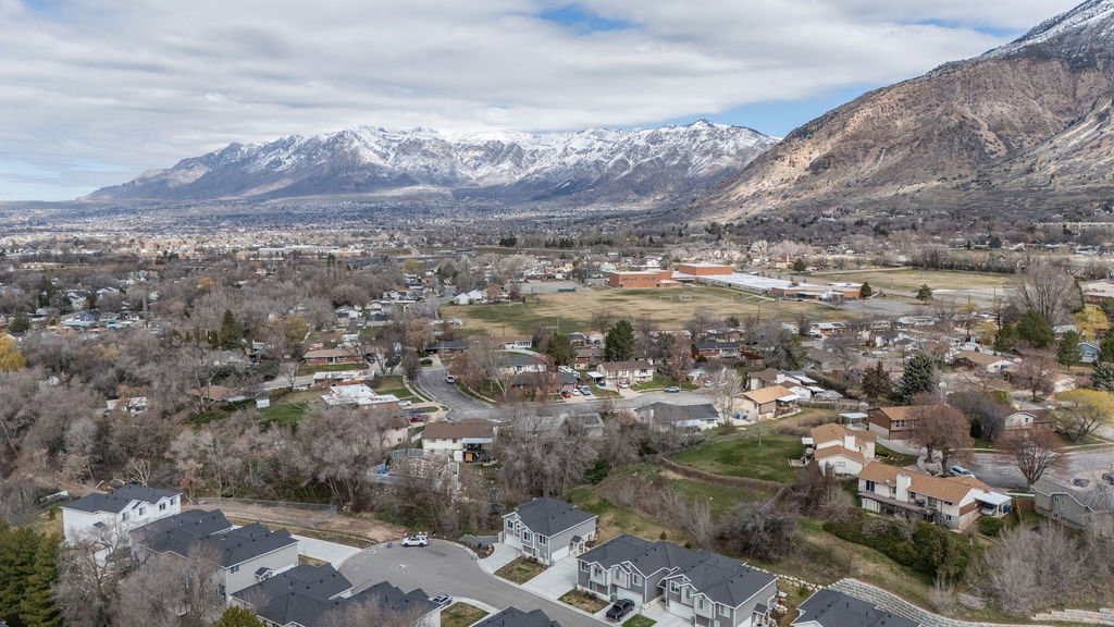 View of mountain background with nearby suburban area