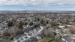 Aerial perspective of suburban area featuring mountains