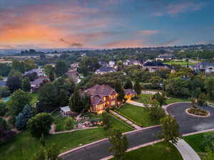 Aerial view at dusk of a residential view