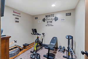 Workout area featuring carpet