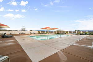 Community pool featuring a patio