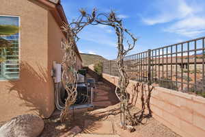 Fenced backyard with a patio area