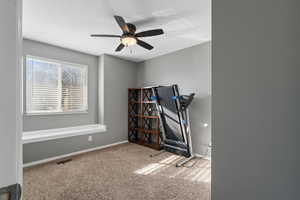 Spare room with light colored carpet and ceiling fan