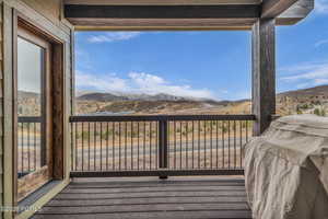 Wooden deck with a mountain view