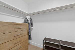 Walk in closet featuring light wood-style flooring