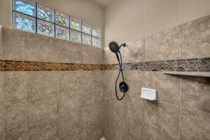 Bathroom view of tiled shower