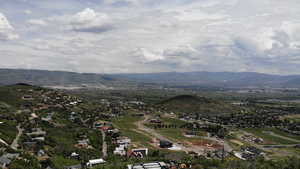 Drone / aerial view of a mountainous background