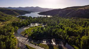 Mountain view with a large body of water