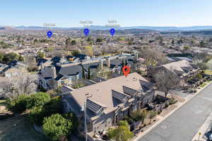 Aerial perspective of suburban area featuring mountains
