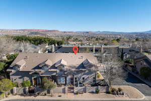 Aerial view of a mountain backdrop