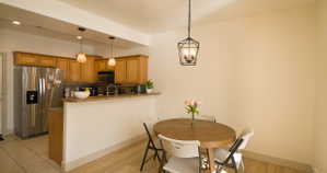 Dining area next to kitchen and family room