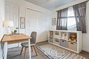 Office area with light carpet