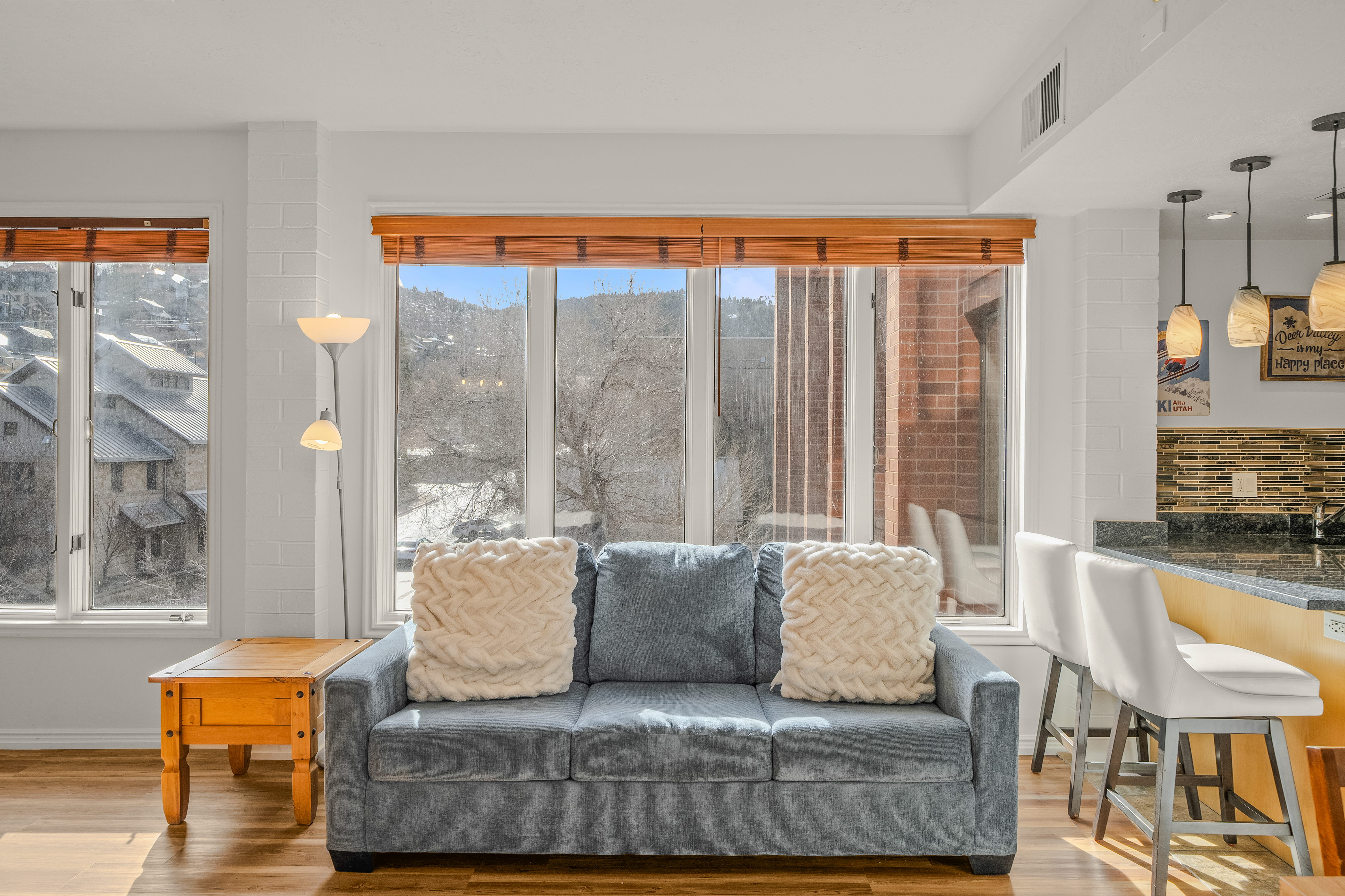 Living room with light wood finished floors