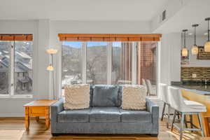 Living room with light wood finished floors