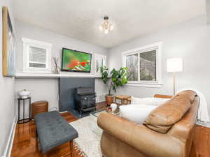 Family room with wood burning stove