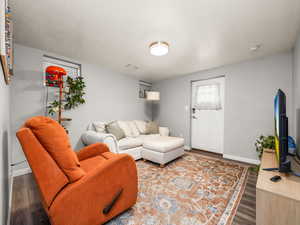 Living area In basement with exterior entrance