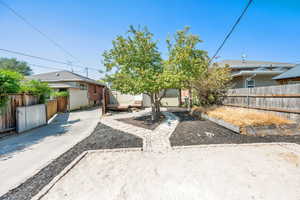 View of front of home featuring a fenced backyard and a patio